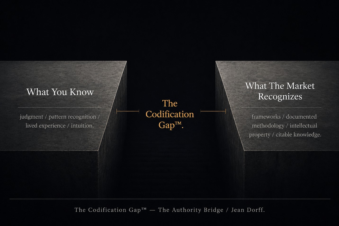 Diagram showing the gap between what an expert knows and what the market recognizes, labeled The Codification Gap.